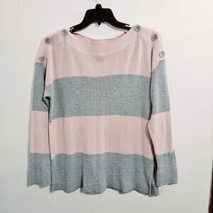 Vince Camuto Pink/Gray Colorblock Knit Long Sleeve Pullover Womens Sweater Sz L